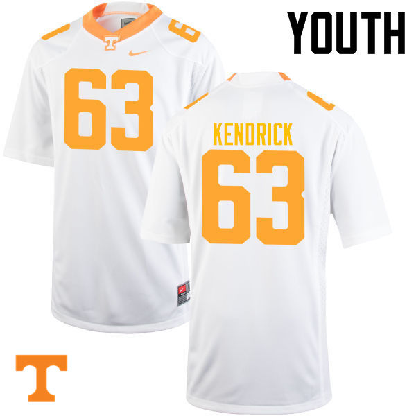 Youth #63 Brett Kendrick Tennessee Volunteers College Football Jerseys-White